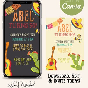 Fiesta Theme Party Invitation, Digital Download