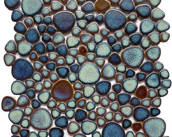 Porcelain Pebble Tiles Aqua Brown Backsplash Glazed Mosaic Pool Tile