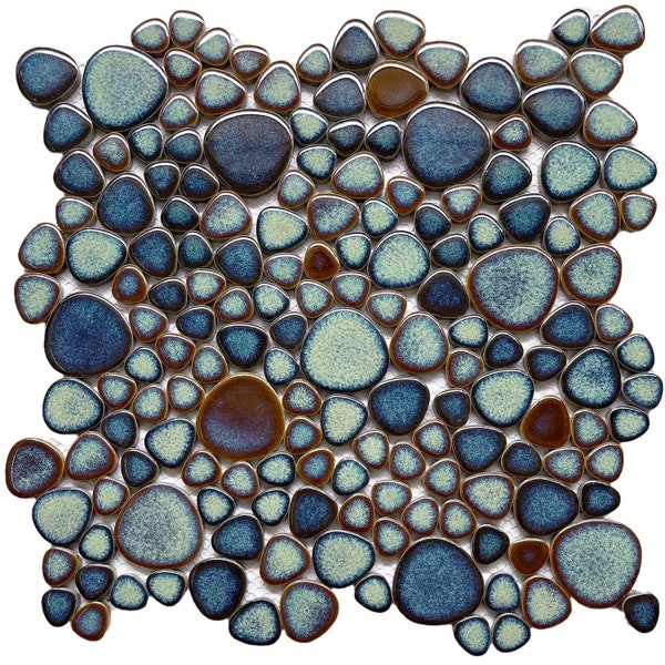 Porcelain Pebble Tiles Aqua Brown Backsplash Glazed Mosaic Pool Tile