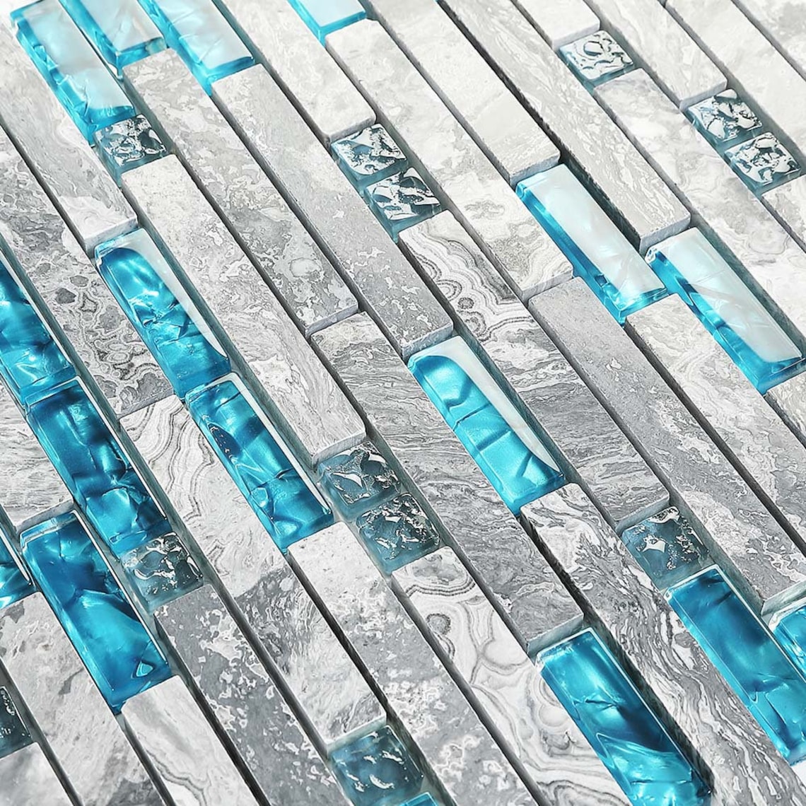 Glass and Stone Linear Mosaic Backsplash Tile Polished Gray & Etsy