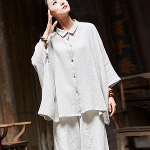 Loose long-sleeved linen shirt plus size, retro Chinese cotton and linen shirt, loose linen top