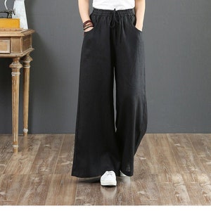 Casual Straight Loose Linen Trousers, Women's Thin Linen Trousers With ...