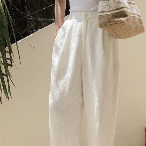 100% Linen Pants White Linen Wide Leg Pants Loose Harem - Etsy