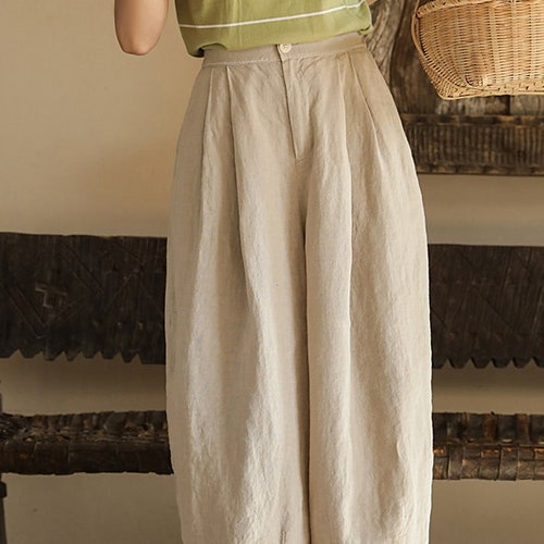 Women Linen Pants Loose Wide Leg Trousers Pants With - Etsy