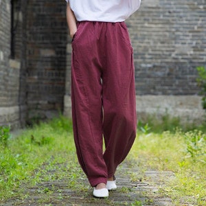 Summer linen trousers/women's loose linen trousers/cone-shaped casual trousers/wide  leg linen pants