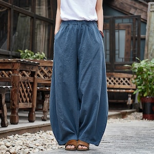 Retro linen wide-leg pants/linen women's pants/casual | Etsy