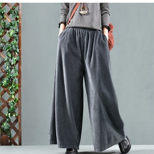 Autumn and winter loose retro corduroy casual wide-leg pants/soft fabric mid-waist harem winter trousers plus size