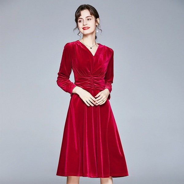 Red Velvet Dress Etsy