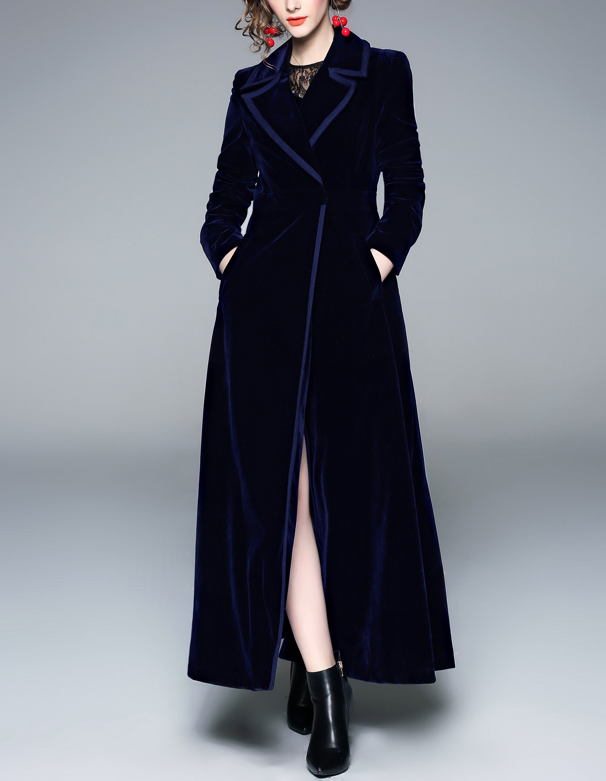 Velvet Coat Winter Velvet Long Coat Woman Loose Velvet Maxi Etsy UK
