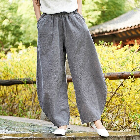 Loose linen pants retro linen wide-leg pants linen trousers | Etsy