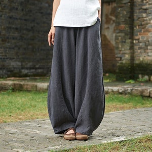 Linen wide-leg pants, retro linen  pants, summer linen trousers, linen straight-leg pants, linen yoga pants, cotton  linen harem pants