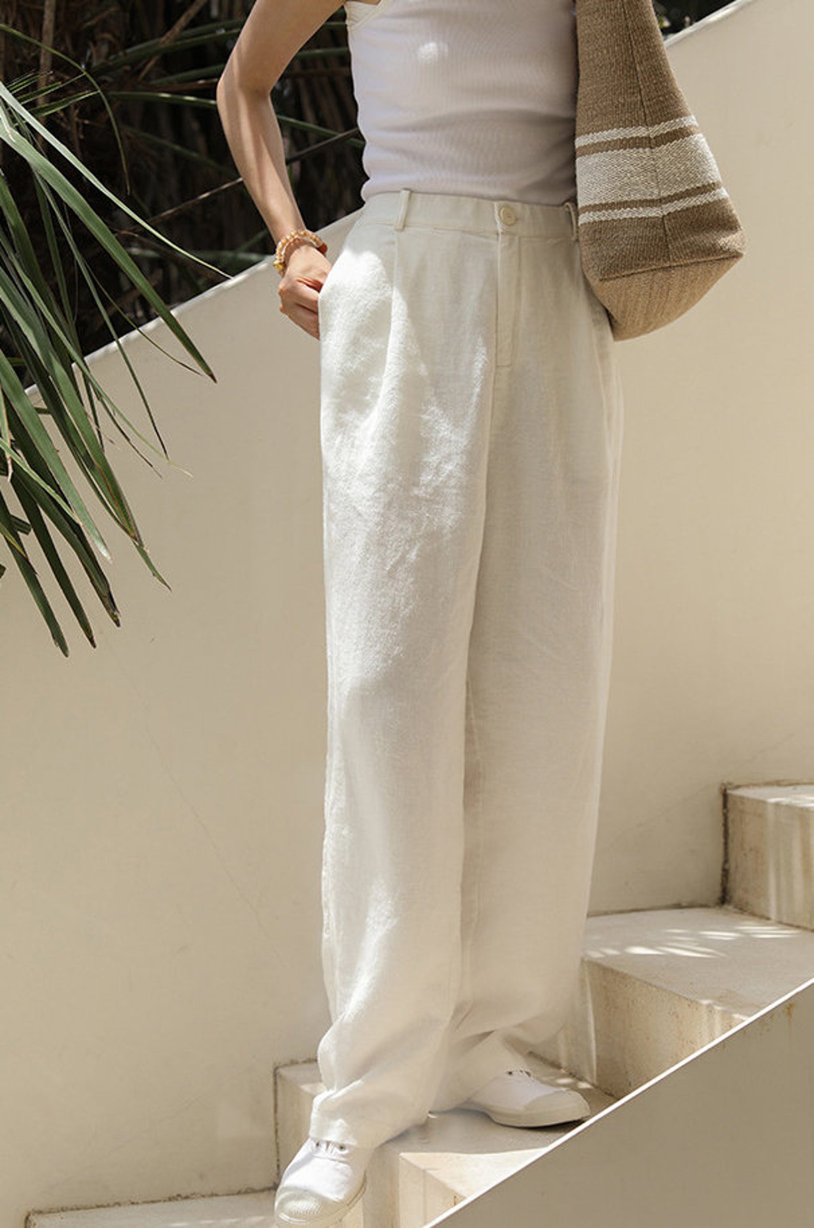 100% Linen Pants White Linen Wide Leg Pants Loose Harem - Etsy