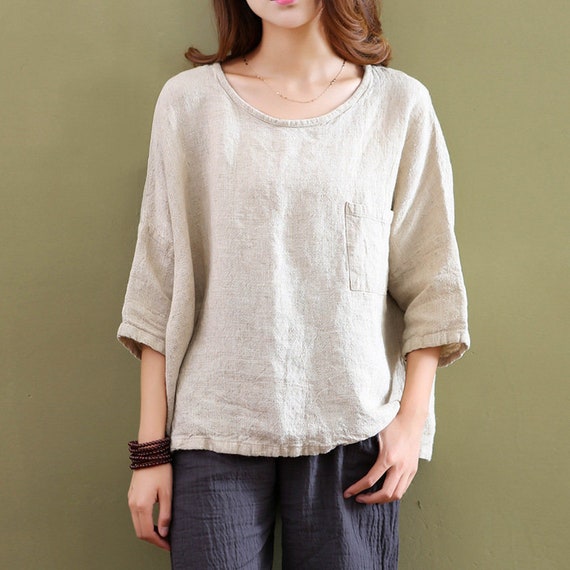 Summer Short-sleeved Linen Shirt / Loose Casual Cotton Linen / | Etsy