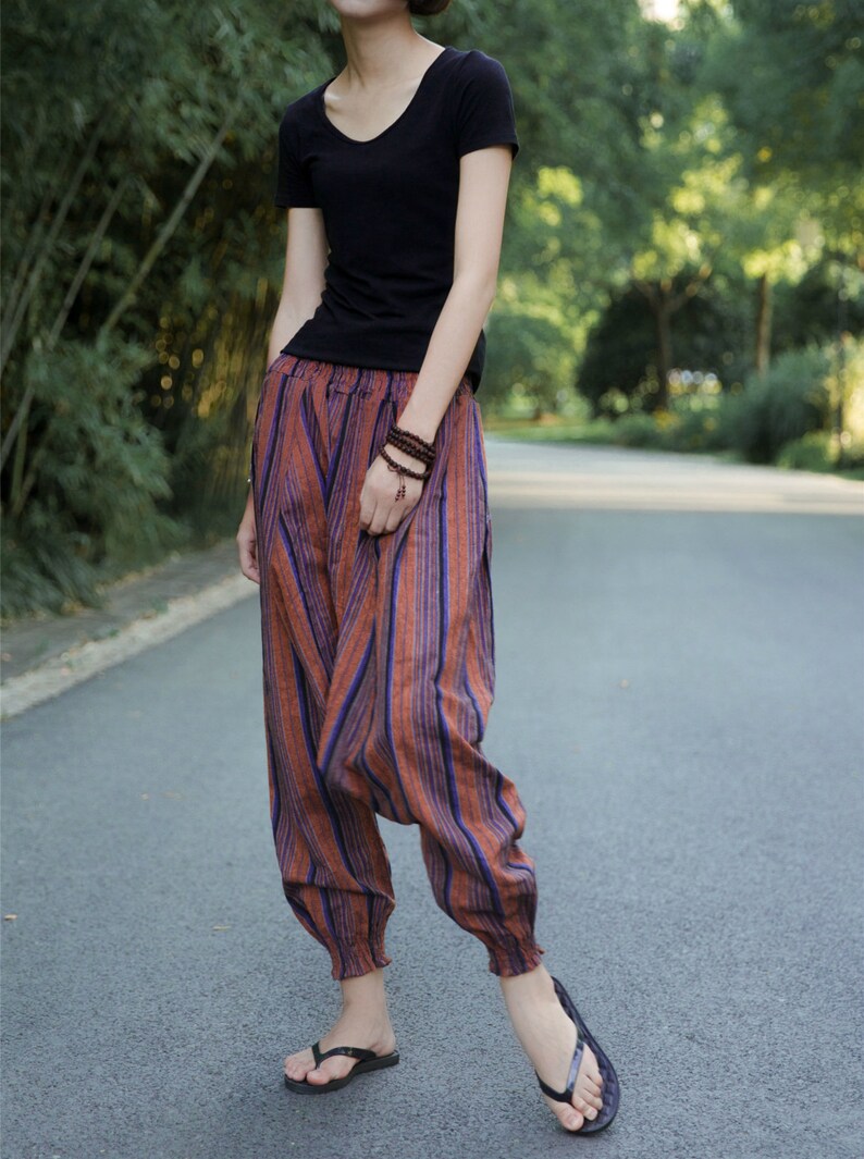 Harem Pantswomen Cotton Linen Harem Pantsflral Harem Etsy