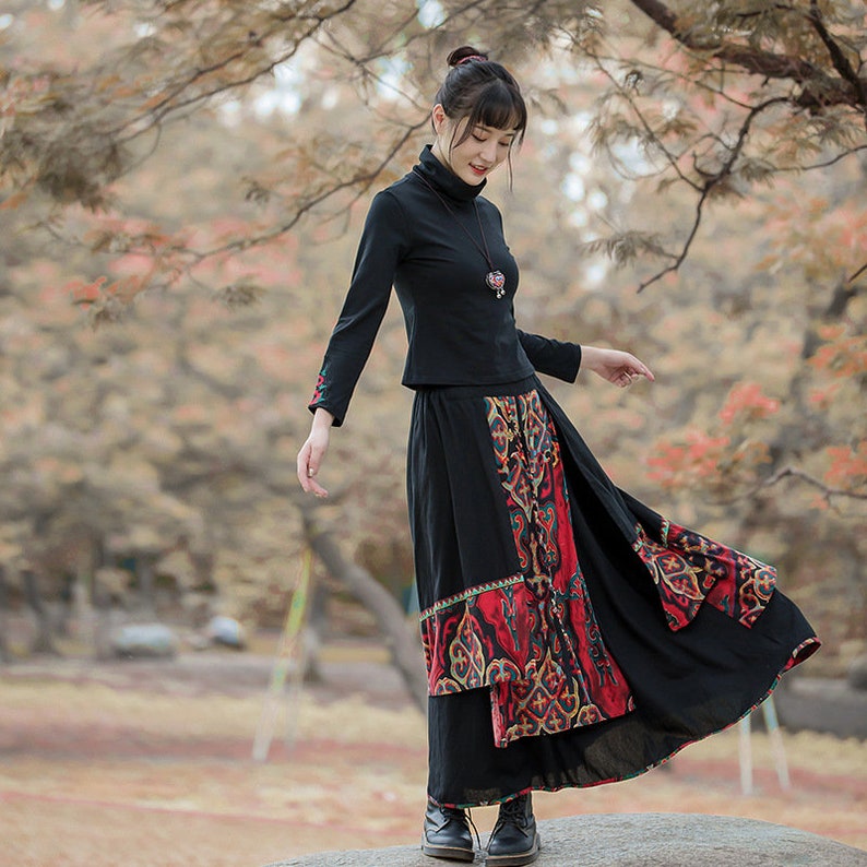 Linen Skirt Cotton Linen Maxi Skirt Retro Gypsy Skirt Etsy