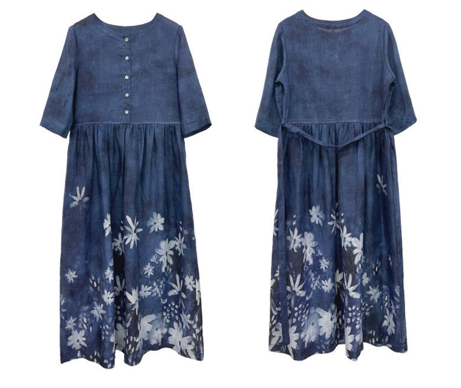 Linen Print Dress/summer Linen Dress Etsy