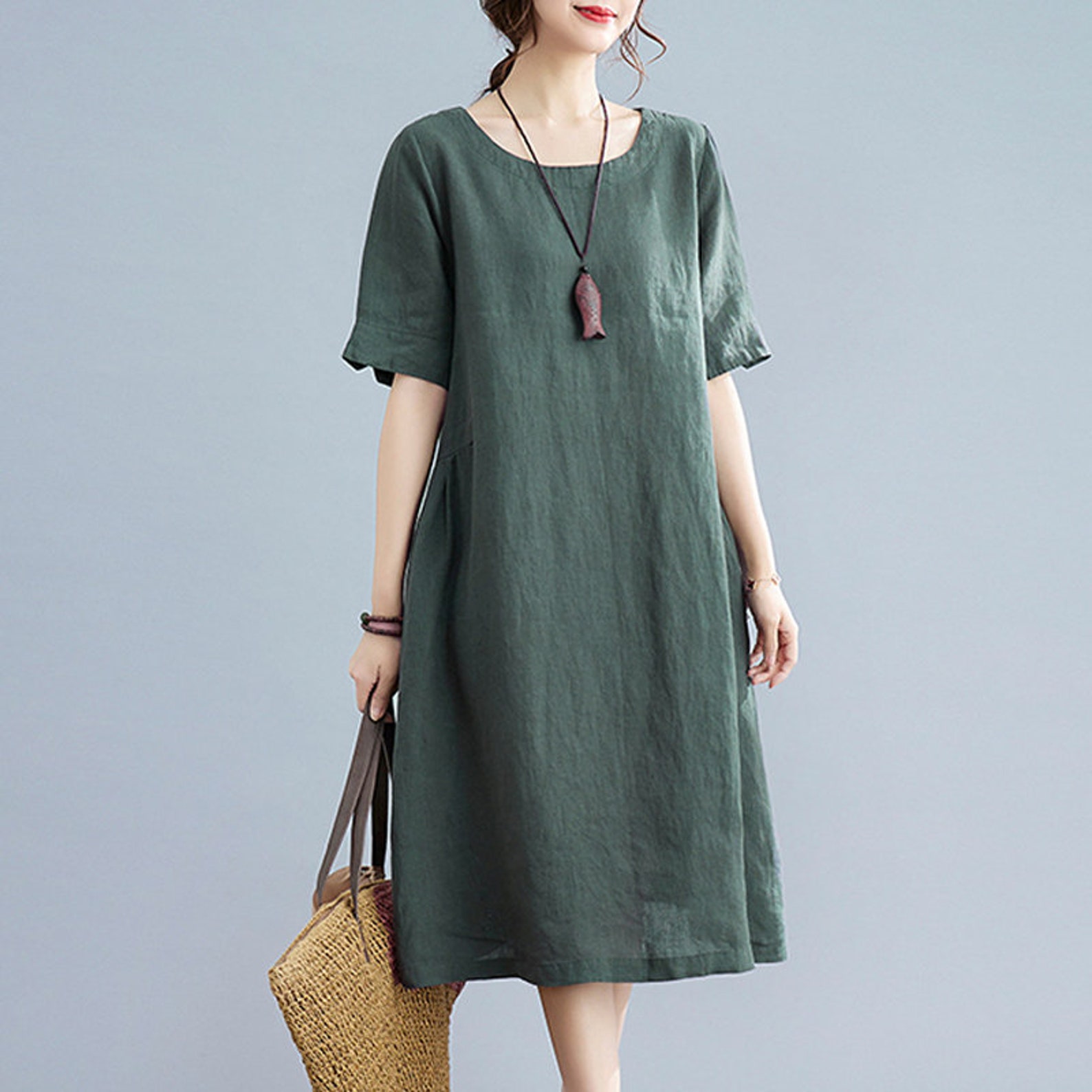 Summer Simple Style Linen Dress/women's Pure Color Loose - Etsy