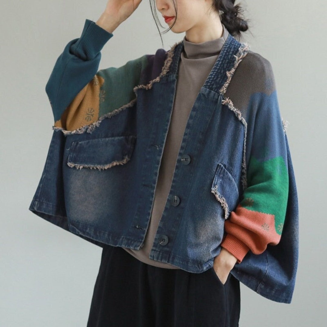 Vintage Patchwork Denim Jacket Patchwork Denim Jacket Ladies - Etsy