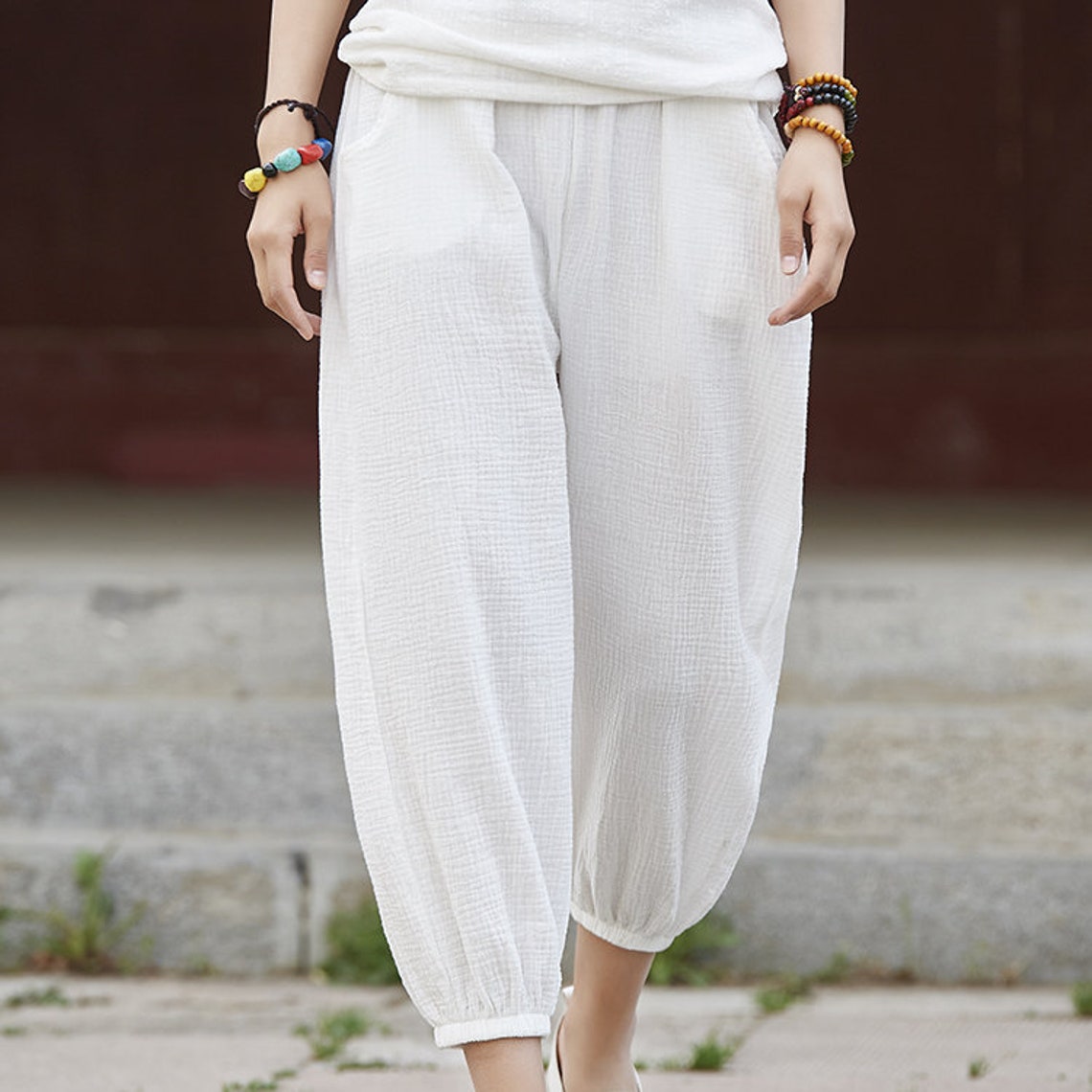 Linen pants/women's summer linen 7 points shorts | Etsy