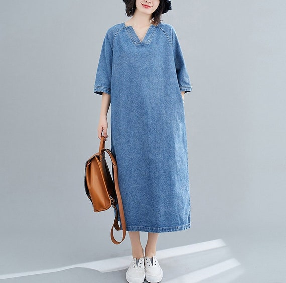 Half sleeve Denim Dress Kurti with side pockets 1369 – Trendyfashionbysn