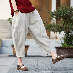 Women's Linen Pants/retro 7-point Linen Pants/women's Cotton and Linen ...