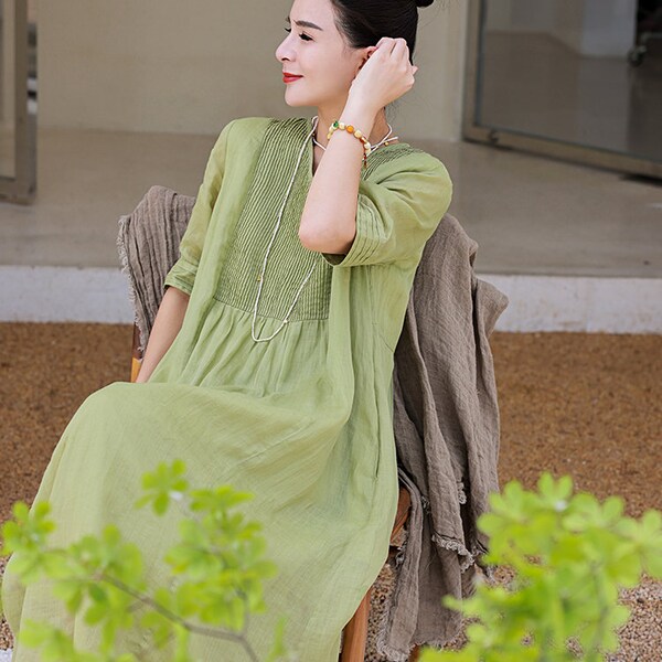 Green Linen Dress Etsy