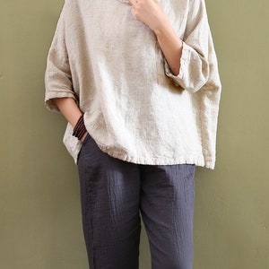 Summer Short-sleeved Linen Shirt / Loose Casual Cotton Linen / | Etsy