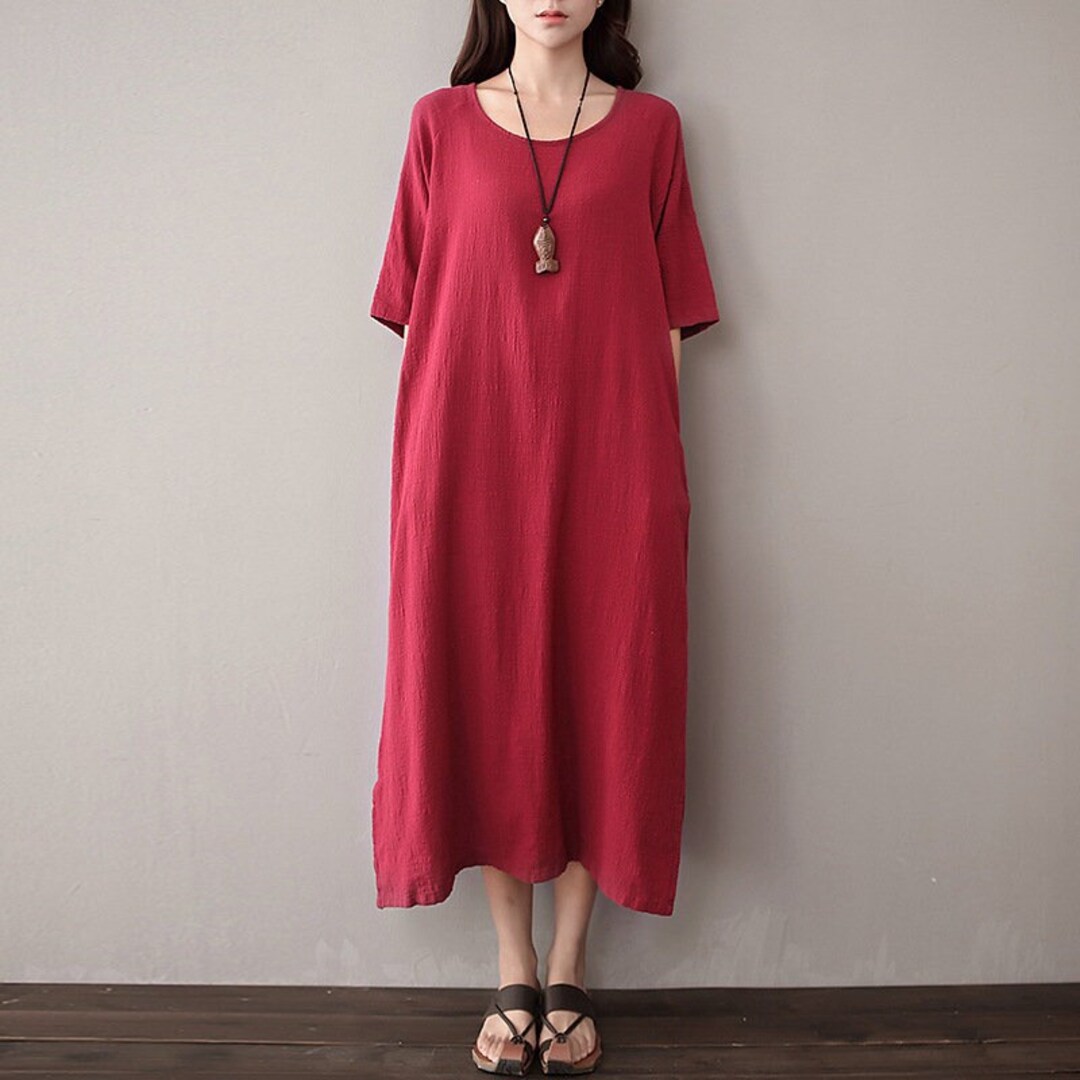 Summer Retro Loose Linen Dress/woman Summer Short-sleeved - Etsy