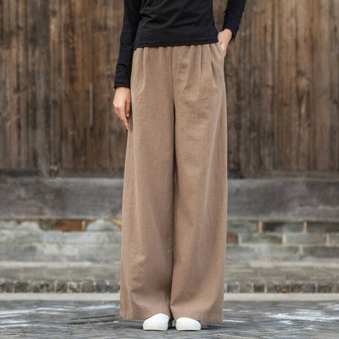 Women Summer Vintage 100 Hemp Linen Striped Wide Leg Pants main image 1