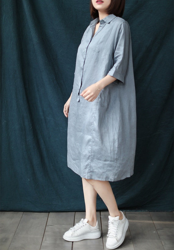 Cotton linen top shirt dress
