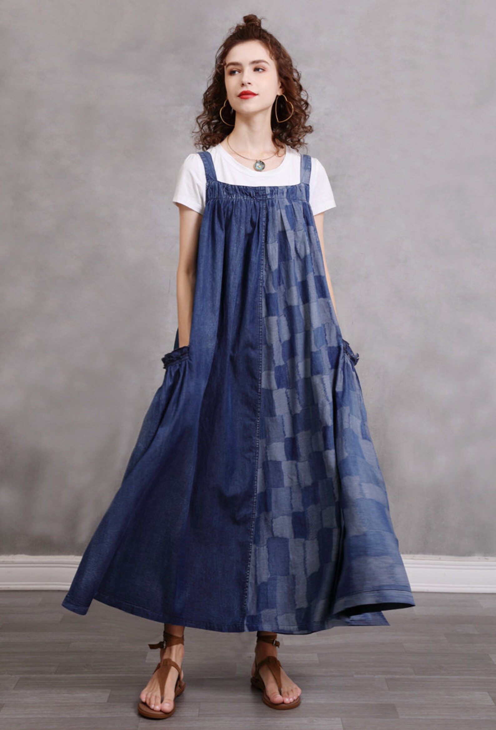 Summer loose denim dress soft sleeveless shoulder strap cotton Etsy