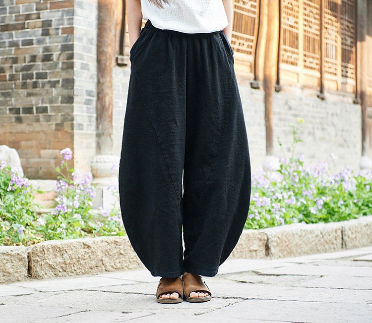 Loose linen pants retro linen wide-leg pants linen trousers | Etsy