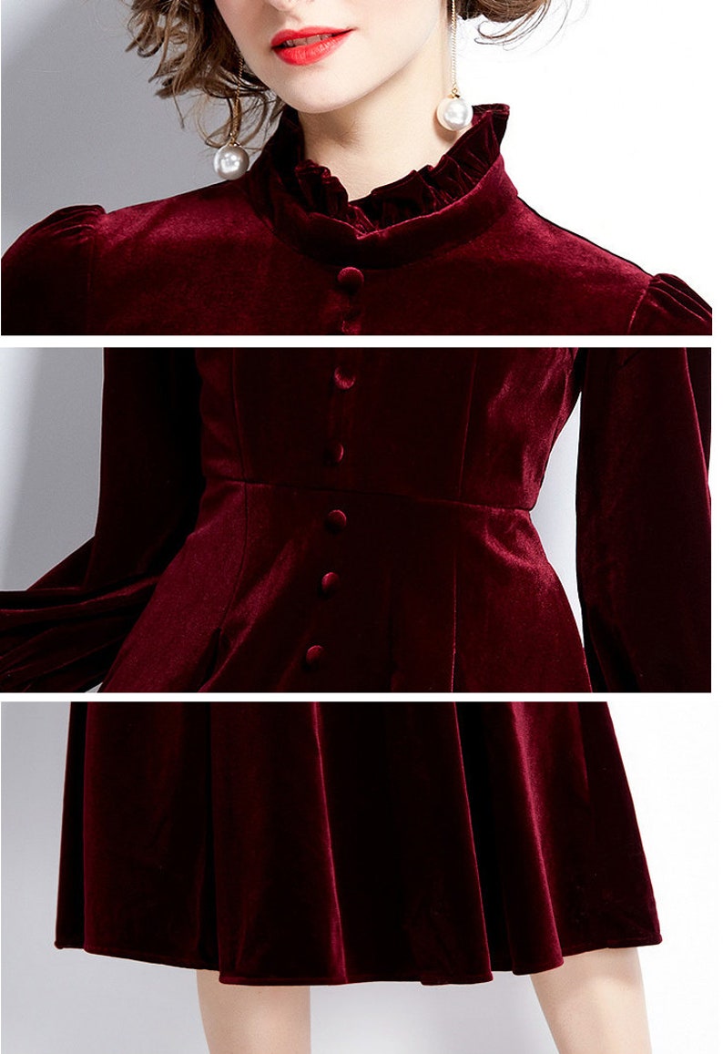 Red Velvet Dresses Vintage Velvet Dresses With Long Sleeves Etsy