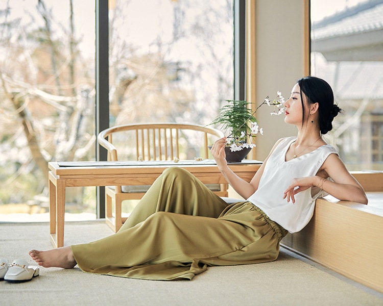 Women Silk Yoga Pants Summer Loose Silk Wide Leg Pants Etsy