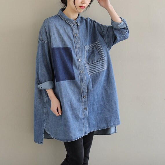 Autumn Denim Shirt Woman Long Sleeve Denim Shirt Spring - Etsy Canada