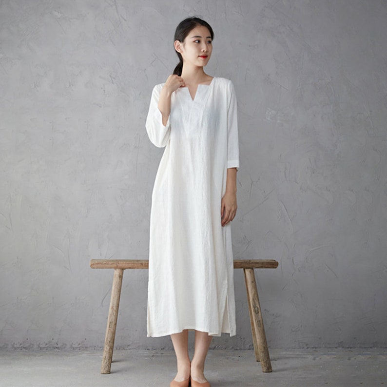 100% Linen Minimalist Style Designer Dress Loose Long Sleeve - Etsy