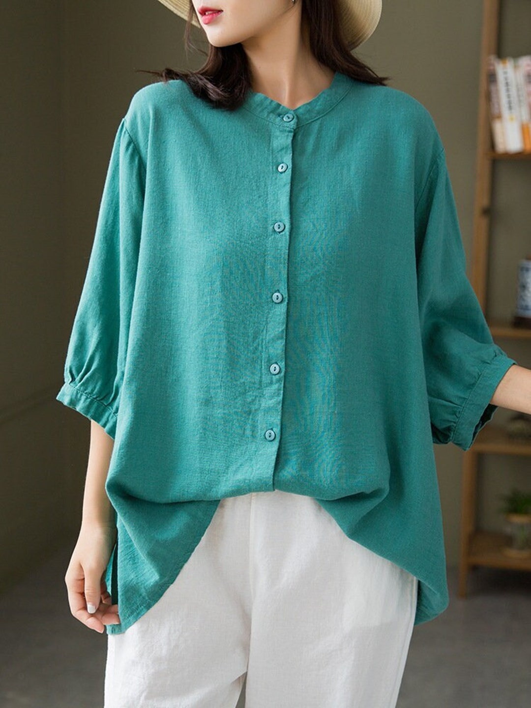 Linen Shirt, Woman Summer Half-sleeved Loose Linen Shirt, Retro Chinese ...