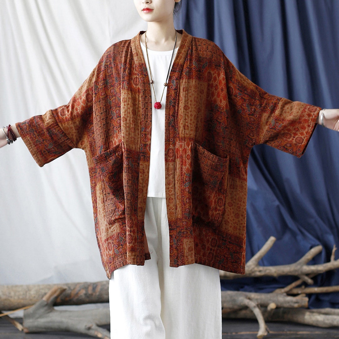 Vintage Loose Kimono Oversize Cotton Linen Kimono Etsy