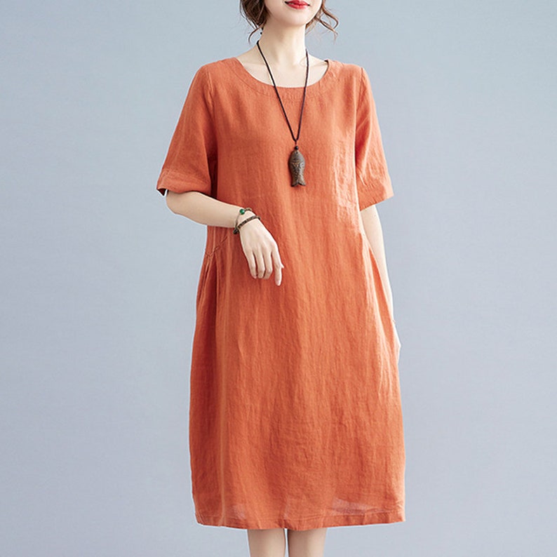 Summer Simple Style Linen Dress/women’s Pure Color Loose Cotton And Linen Dress