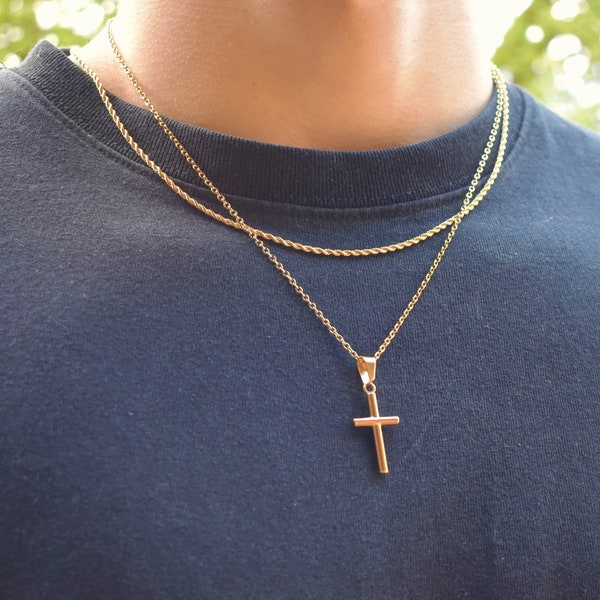 COLLIER CROIX En OR Pour Homme et pour Femme - Longueur 55 cm - Cadeau pour Homme et Femme