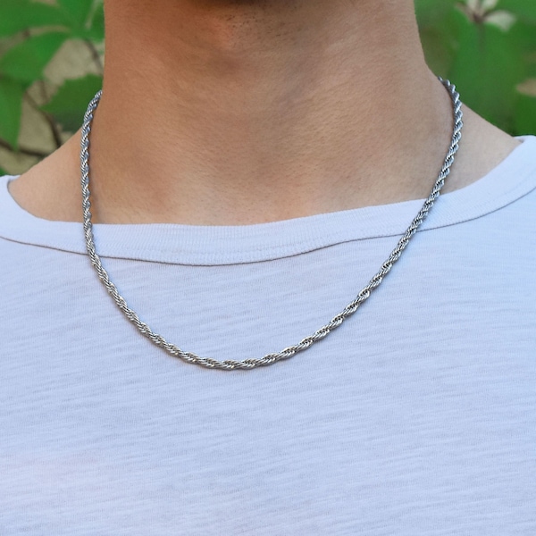 Chaine TORSADÉE en ARGENT Plaquée de 55 cm pour Homme et Femme