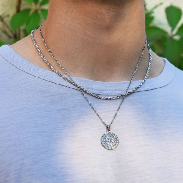 Collier BOUSSOLE en Argent Plaqué de 53 cm pour Homme et Femme - A offrir en Cadeau ou pour soi