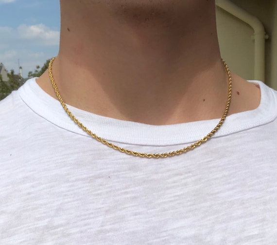 Necklace Twisted Gold 3mm Of 50cm For Men And Women Etsy
