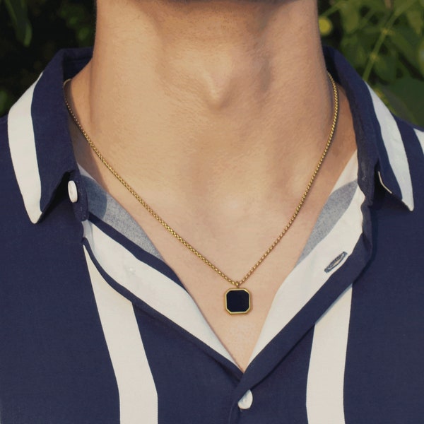 COLLIER PIERRE NOIRE Style Onyx Pour Homme et Pour Femme