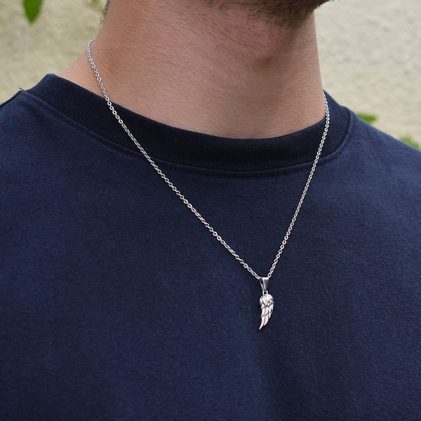 Collier en Argent plaqué Pendentif AILE d'ANGE pour homme et femme - à offrir comme cadeau