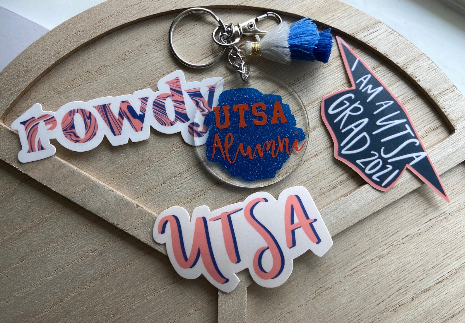 Custom College Keychain with tricolored tassel. Etsy
