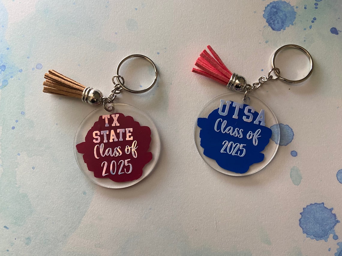 Custom College Keychain with tricolored tassel. Etsy