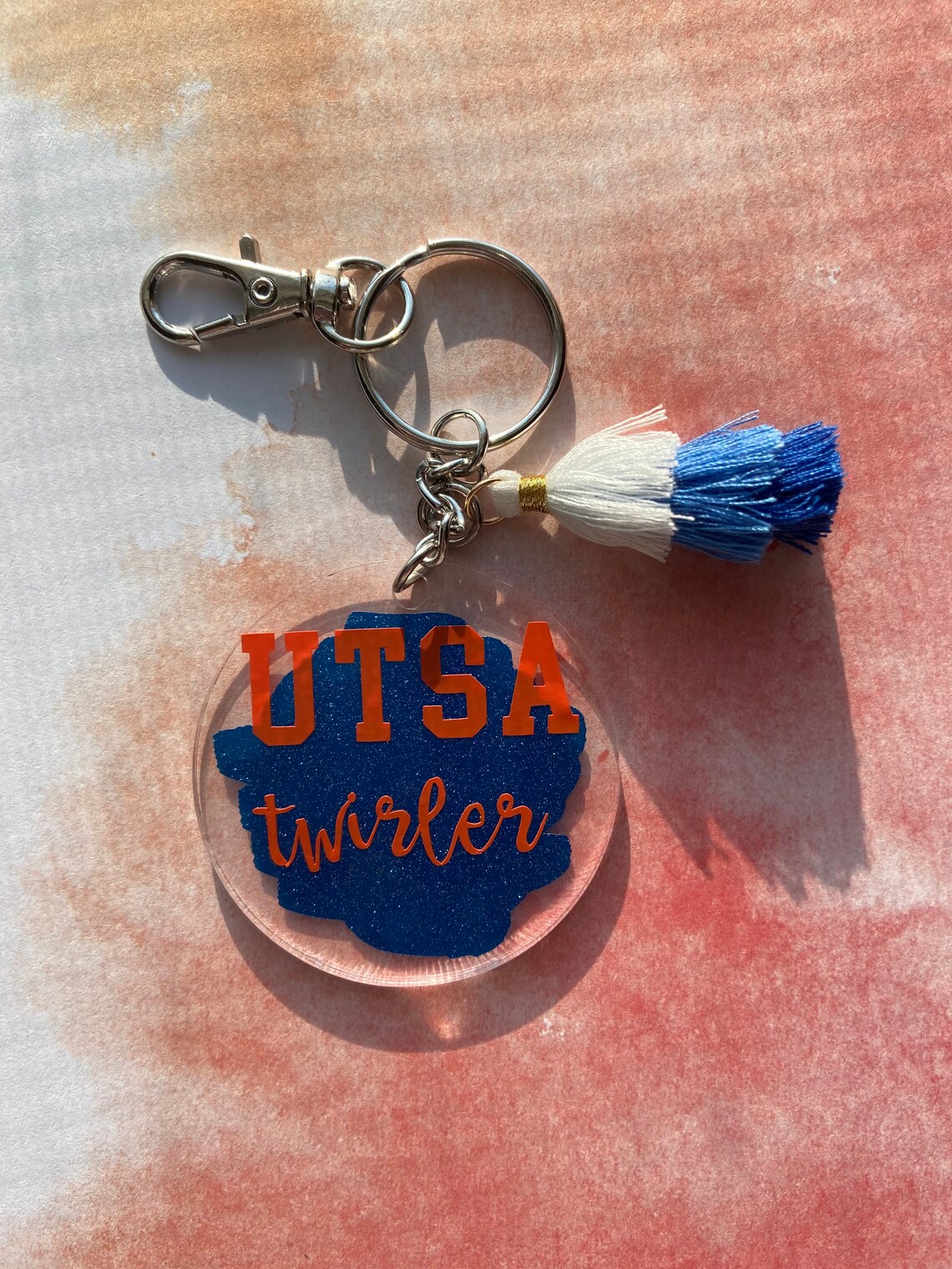 Custom College Keychain with tricolored tassel. Etsy