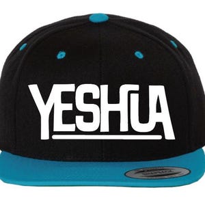 Yeshua Hat: Christian Messianic Hebrew Gift Blk/Teal/White