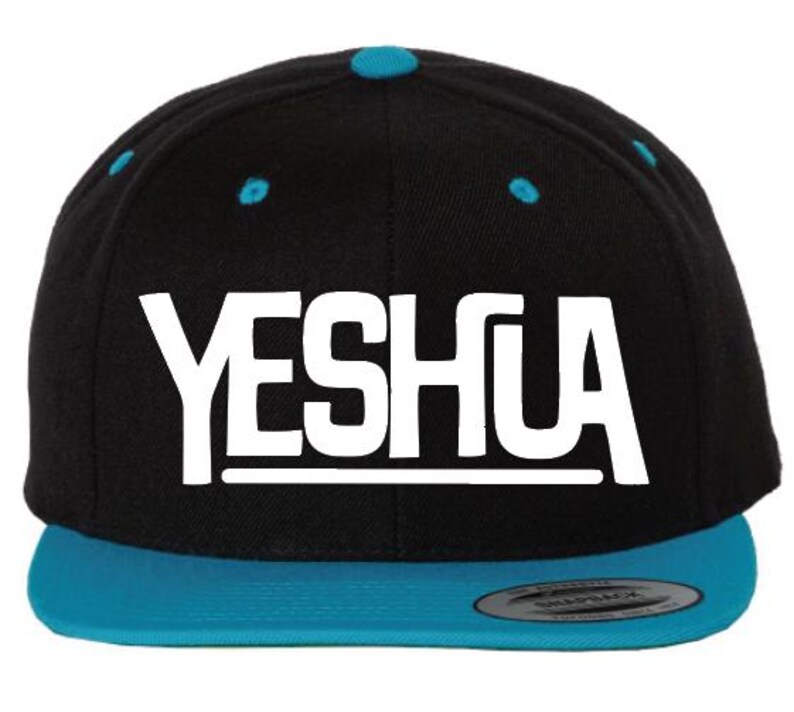Yeshua Hat: Christian Messianic Hebrew Gift Blk/Teal/White